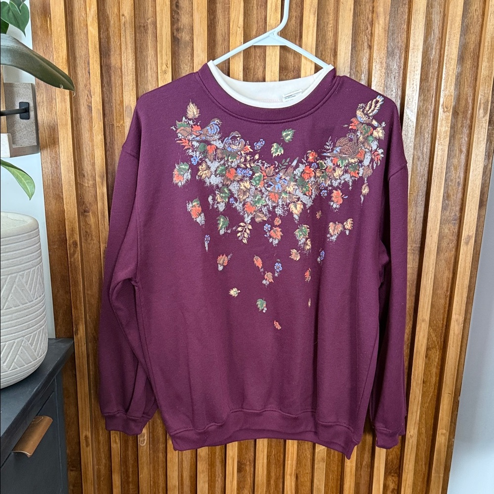 Vintage Basic Edition Maroon Fall Print Sweatshir… - image 2